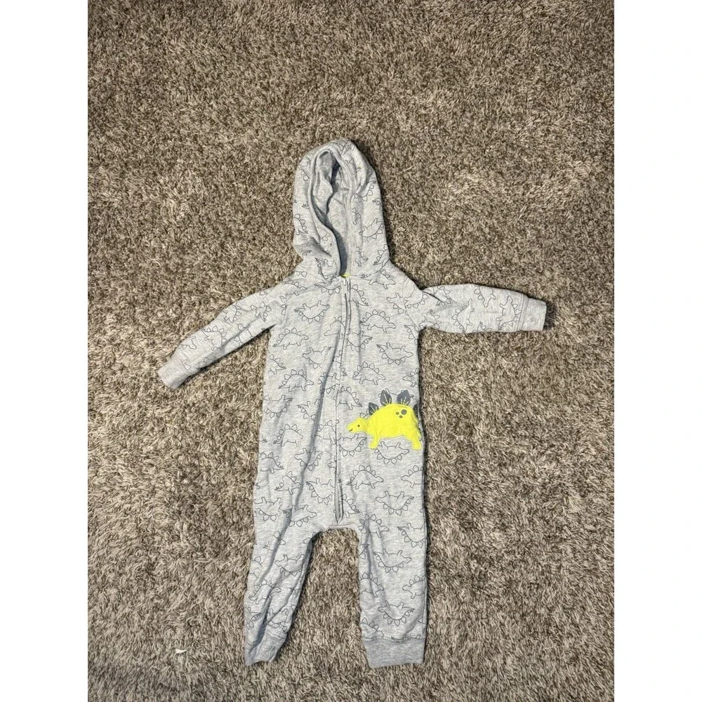 Carter’s Just One You Baby Dino Hooded Zip Romper Gray Dinosaur 9M